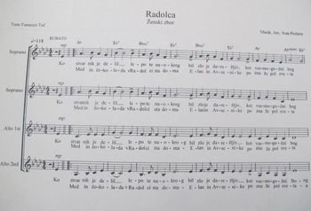 Aranžmaji skladbe Radolca tudi za pevske zbore in pihalni orkester