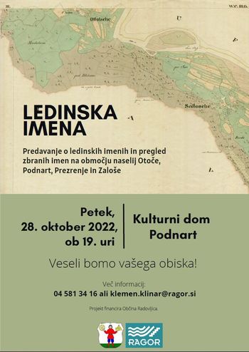 Vabilo na predavanje o ledinskih imenih Vabilo na predavanje o ledinskih imenih