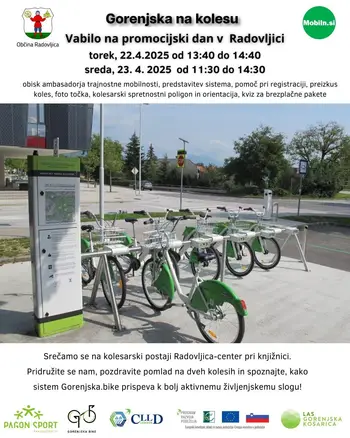 Gorenjska na kolesu – vabilo na predstavitev sistema izposoje koles Gorenjska.bike v Radovljici