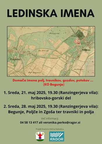 Vabilo na srečanji o ledinskih imenih v katastrski občini Begunje