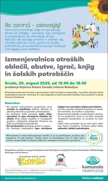 Izmenjevalnica otroških oblačil, obutve, igrač, knjig in šolskih potrebščin