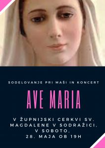 Vabilo na predstavitev zgoščenke Ave Maria