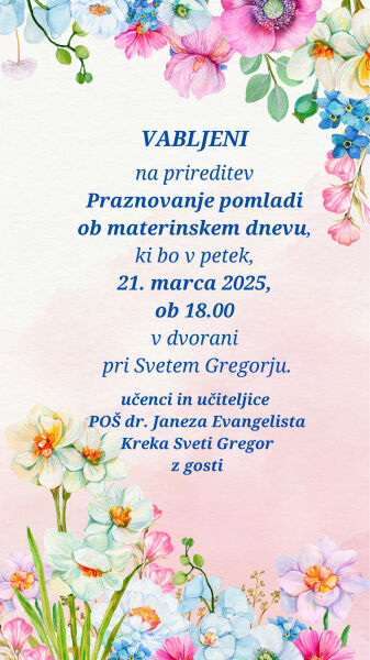 Vabilo na prireditev Praznovanje pomladi ob materinskem dnevu