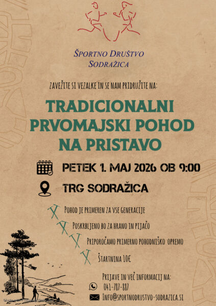 Vabilo na tradicionalni prvomajski pohod na Pristavo