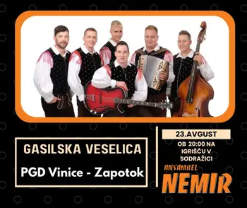 Proslava in gasilska veselica z ansamblom Nemir ob prevzemu novega GVV