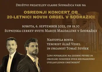 Vabilo na koncert ob 20-letnici novih orgel v Sodražici