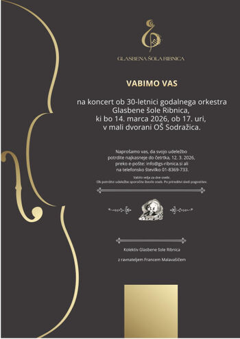Vabilo na koncert Godalnega orkestra Glasbene šole Ribnica