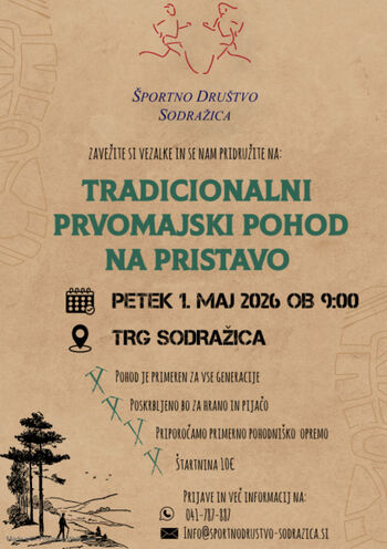 Vabilo na tradicionalni prvomajski pohod na Pristavo