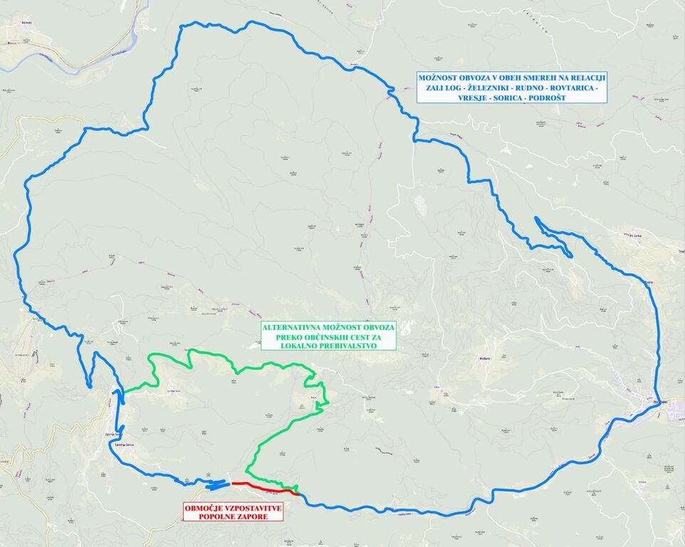 Popolna zapora odseka državne ceste Podrošt - Zali Log