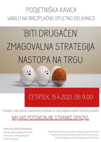 Spletna delavnica 'BITI DRUGAČEN' ZMAGOVALNA STRATEGIJA NASTOPA NA TRGU