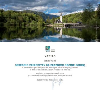 Vabilo  - Občinski praznik Občine Bohinj