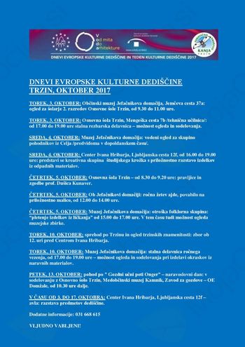 Dnevi evropske kulturne dediščine Trzin, od 3.10.2017 do 17.10.2017