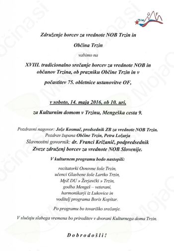 XVII. srečanje borcev za vrednote NOB in občanov Trzina