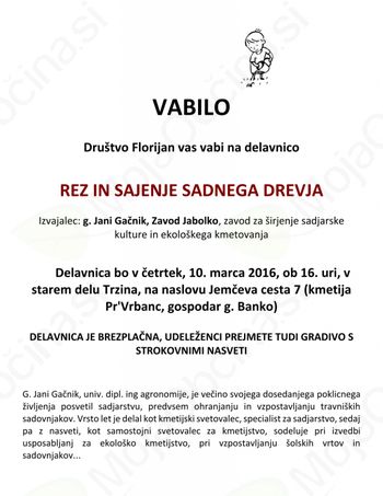 Delavnica: Rez in sajenje sadnega drevja