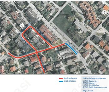 Polovična zapora Mlakarjeve ulice 1-8 in popolna zapora Ulice Rašiške čete 1-5a, Kratke poti 3-7, Prešernove ulice 1-12 in Reboljeve ulice 1-10