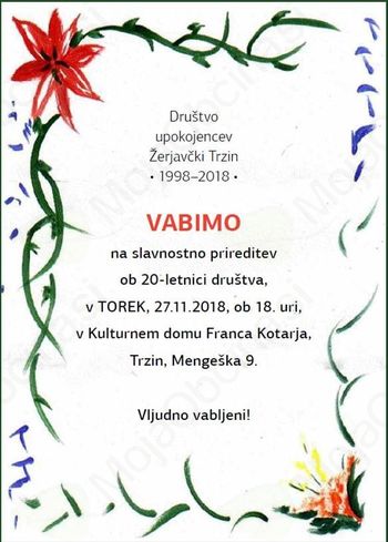 Prireditev ob 20- letnici Društva upokojencev Žerjavčki