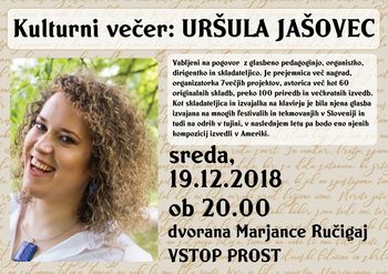 Kulturni večer: URŠULA JAŠOVEC