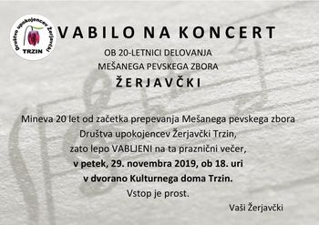 Koncert ob 20-letnici delovanja Mešanega pevskega zbora Žerjavčki