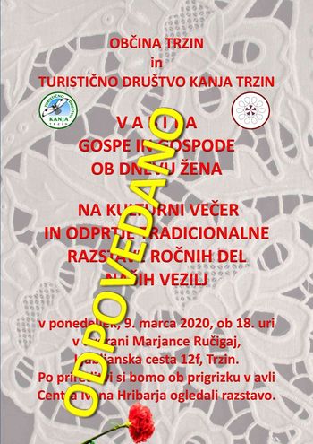 ODPOVEDANO!!! Kulturni večer ob dnevu žena in odprtje razstave