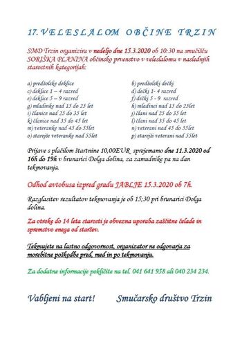 ODPOVEDANO!!! 17. VELESLALOM OBČINE TRZIN