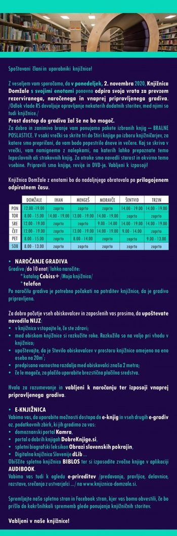 Obvestilo Knjižnice Domžale o prevzemu gradiva