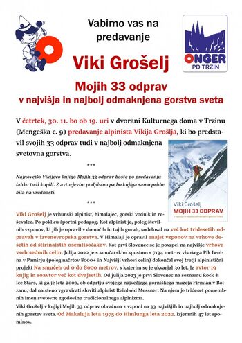 Predavanje alpinista VIKIJA GROŠLJA