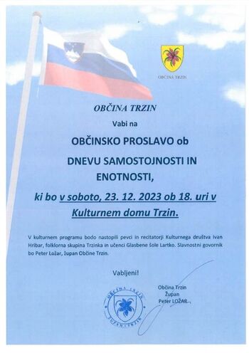 Občinska proslava ob DNEVU SAMOSTOJNOTI IN ENOTNOSTI
