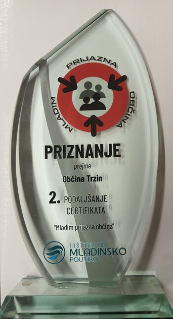 Priznanje za 2. podaljšanje certifikata Mladim prijazna občina