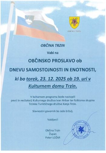 Občinska proslava ob DNEVU SAMOSTOJNOSTI IN ENOTNOSTI