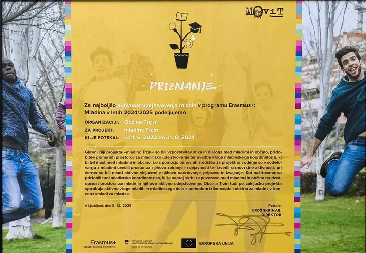 Priznanje projektu mladinc Trzin