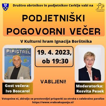 Vabilo na Podjetniški pogovorni večer z Ivom Boscarolom