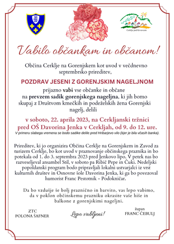 Vabilo - Pozdrav jeseni z gorenjskimi nageljni