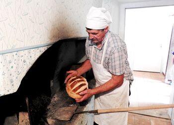 Na Borštnikovi domačiji je Dane Novak prikazal star običaj peke kruha