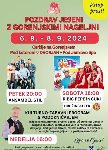 Večdnevna prireditev Pozdrav jeseni z Gorenjskimi nageljni 2024