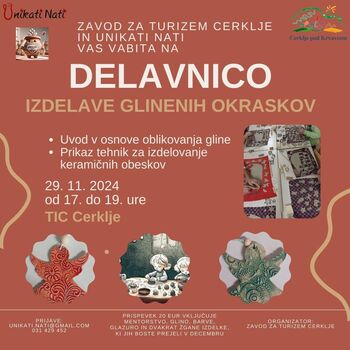 VABILO NA PRAZNIČNO DELAVNICO ZA IZDELAVO OKRASKOV IZ GLINE