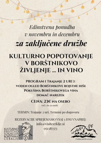 Za zaključene družbe - kulturno doživetje v Borštnikovi rojstni hiši Za zaključene družbe - kulturno doživetje v Borštnikovi rojstni hiši