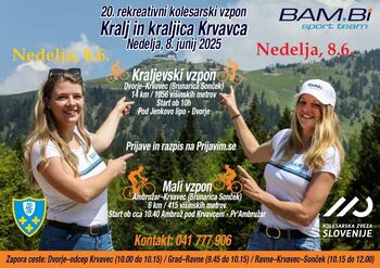 Kralj in kraljica Krvavca - 20. rekreativni kolesarski vzpon, 8. junij 2025