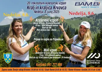 Kralj in kraljica Krvavca - 20. rekreativni kolesarski vzpon, 8. junij 2025