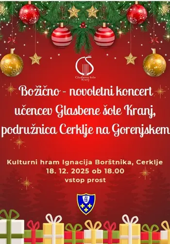 KONCERT UČENCEV GLASBENE ŠOLE KRANJ, PODRUŽNICA CERKLJE NA GOR. - 18.12.2025 ob 18. uri
