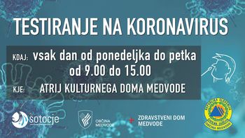 Brezplačno testiranje s hitrimi testi v Kulturnem domu Medvode