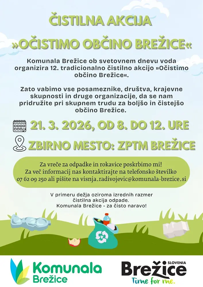 Vabljeni na čistilno akcijo OČISTIMO 'OBČINO BREŽICE - sobota, 21. 3. 2026