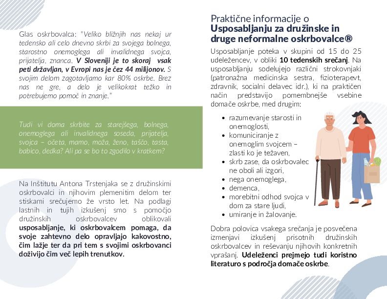 USPOSABLJANJE ZA SVOJCE in DRUGE BLIŽNJE, KI DOMA NEKOGA OSKRBUJEJO