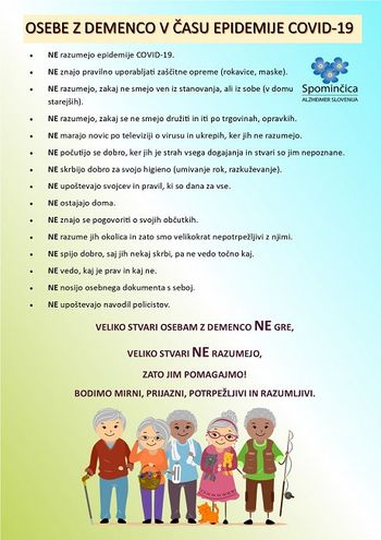 Kako poskrbeti za dobro počutje oseb z demenco in njihovih svojcev v času epidemije Covid-19