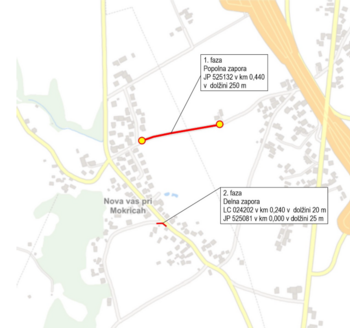 Delna in popolna zapora ceste v Novi vasi