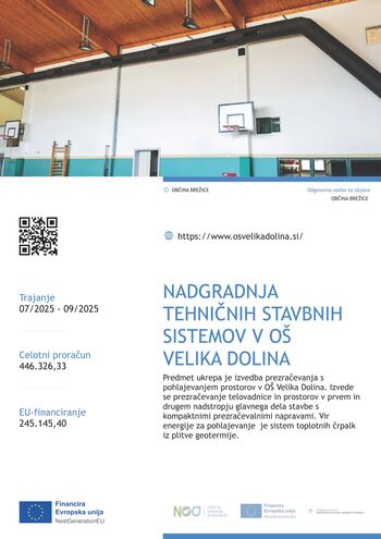 Nadgradnja tehničnih stavbnih sistemov v OŠ Velika Dolina
