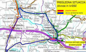 Obvestilo o popolni zapori ceste med Krško vasjo in Čatežem ob Savi