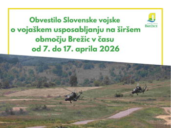Obvestilo o vojaškem usposabljanju Slovenske vojske na širšem območju Brežic od 7. do 17. aprila
