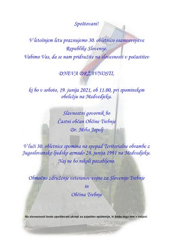 VABILO NA PROSLAVO - MEDVEDJEK, 19. JUNIJ 2021, OB 11. URI