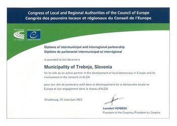 Kongres lokalnih in regionalnih oblasti Sveta Evrope Občini Trebnje podelil priznanje