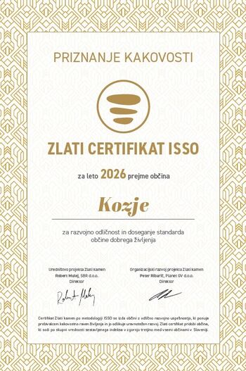OBČINI KOZJE ZLATI ISSO CERTIFIKAT RAZVOJNE ODLIČNOSTI ZA LETO 2026